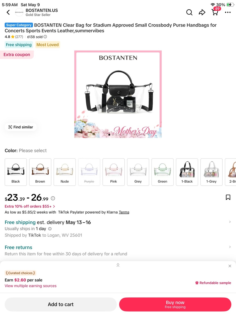 BOSTANTEN Black Clear Crossbody Bag